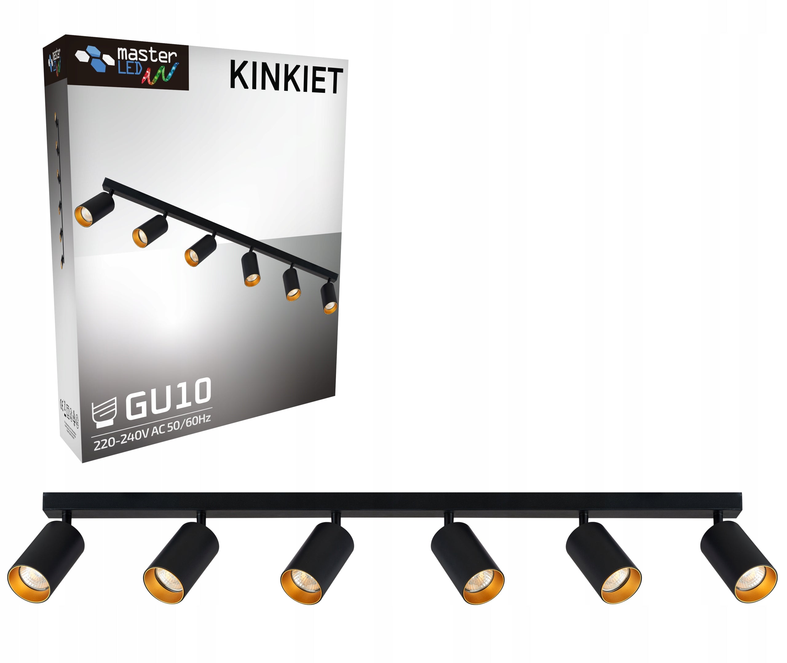Gerichtete 6-teilige GU10-Lampe in schwarz-goldener Farbe 