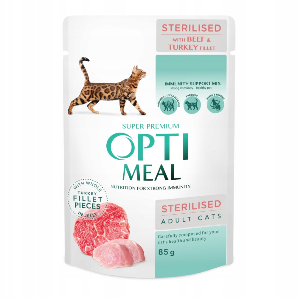 OPTIMEAL Sterilised Wet Cat Food - Turkey Beef 85 g