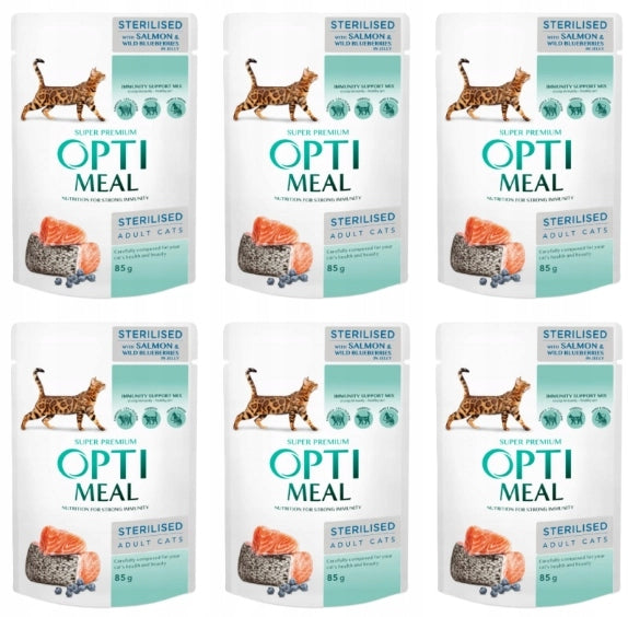 OPTIMEAL "Sterilised" wet cat food - salmon and blueberries 85 g EAN (GTIN) 4820269140141