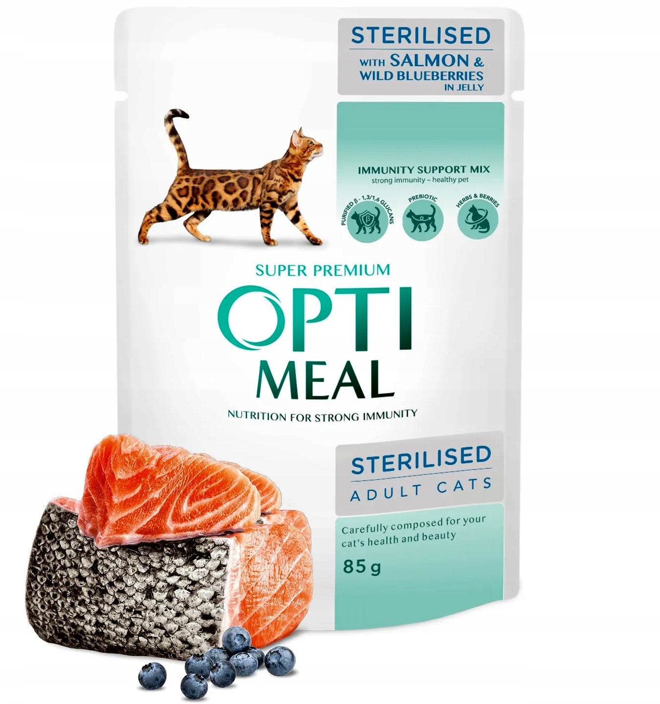 OPTIMEAL "Sterilised" wet cat food - salmon and blueberries 85 g Manufacturer code 4820269140141