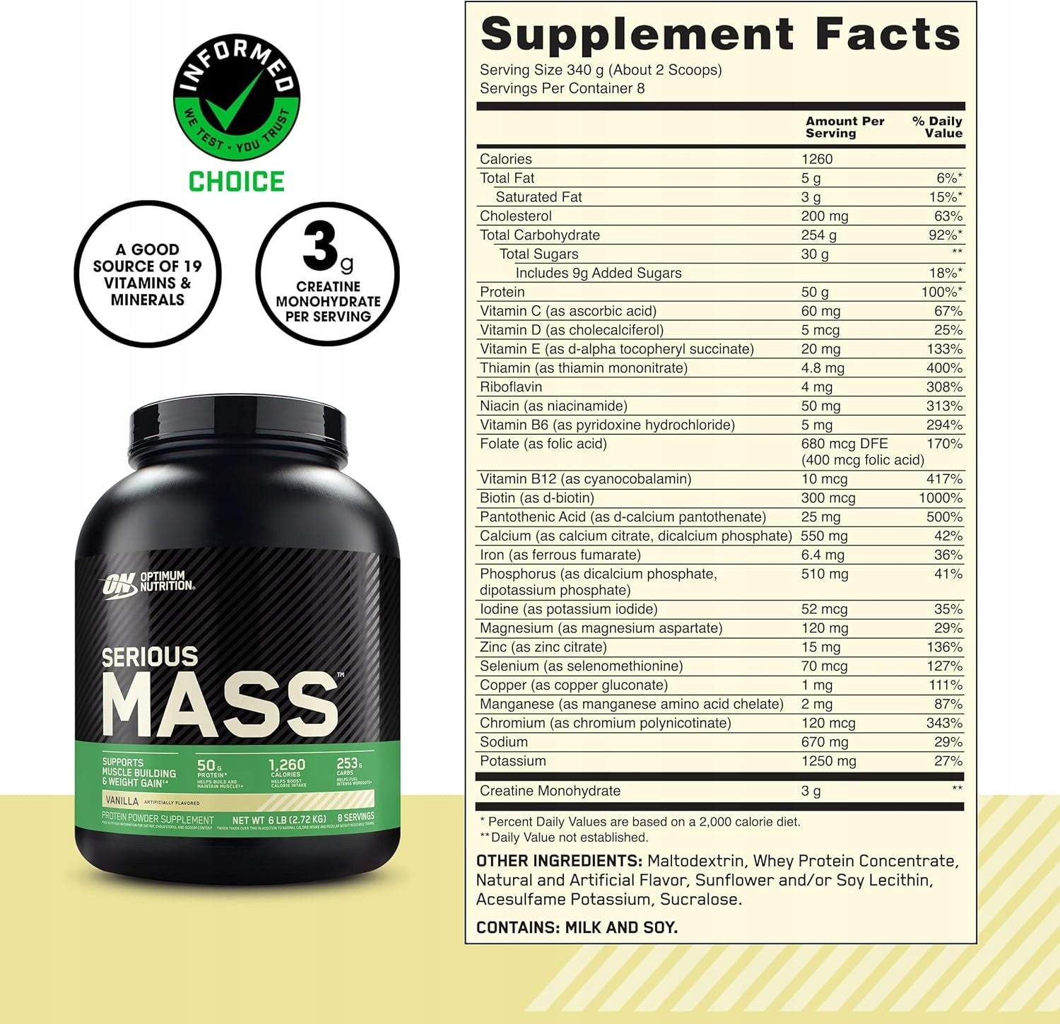 OPTIMUM NUTRITION Serious Mass, 2724 g, Vanilla Brand Optimum Nutrition