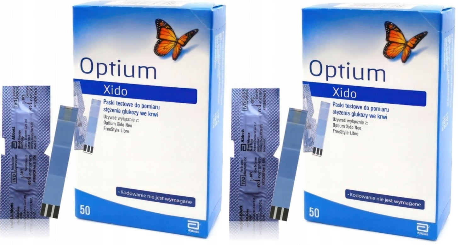 OPTIUM XIDO ==> 2 X 50 pieces - sugar measuring strips, GLUCOSE METER STRIPS Packaging status original