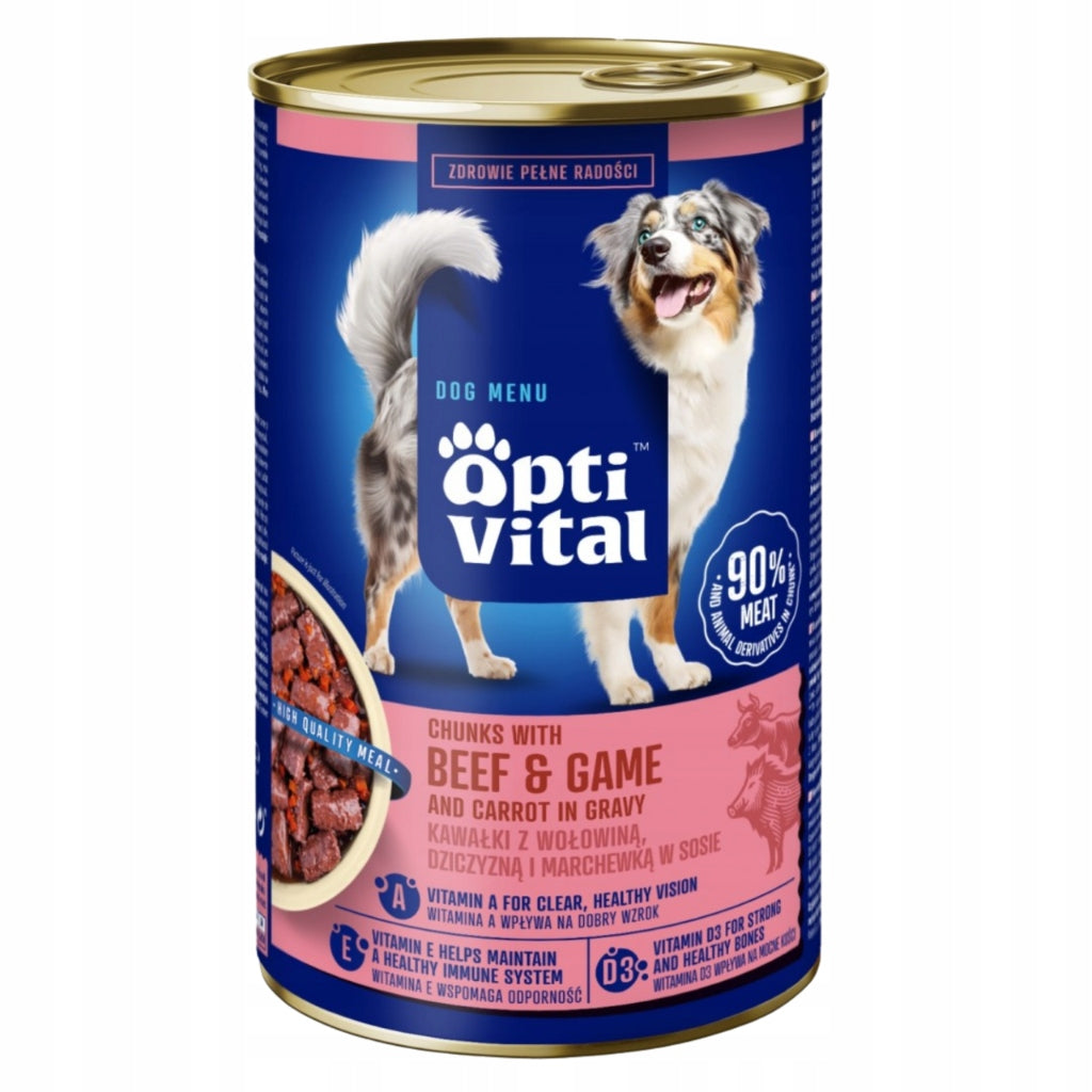OPTIVITAL Wet Dog Food Beef Game and Carrots in Sauce 1,25kg