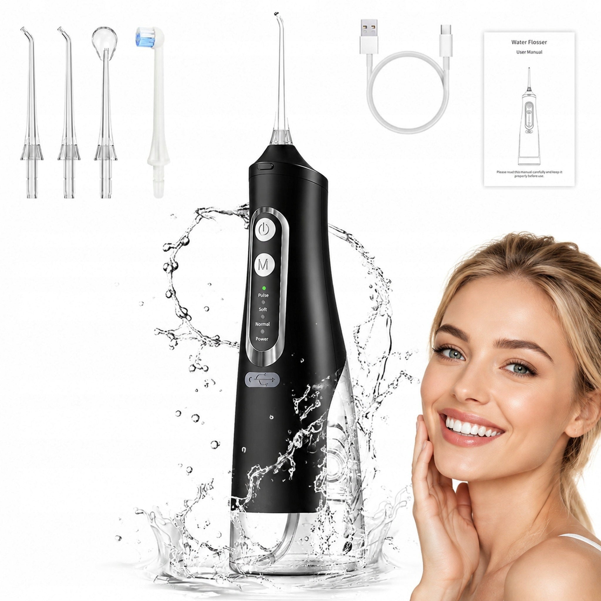 ORAL HYGIENE IRRIGATOR BLACK WIRELESS TANK 310ML