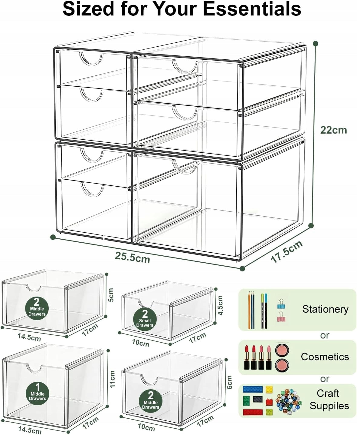 ORGANIZER 2 PIECES 7 DRAWERS ACRYLIC CLEAR CONTAINER FOR COSMETICS Brand no brand