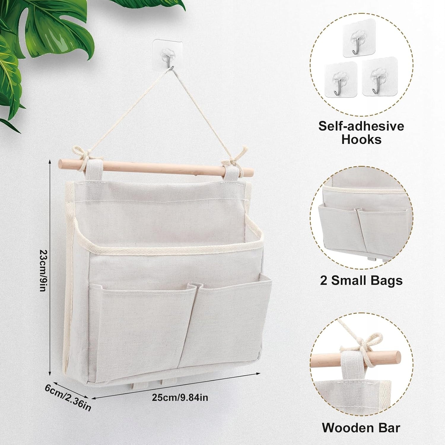 ORGANIZER 3 PIECES HANGING WALL STORAGE POUCH BAG COTTON Brand no brand