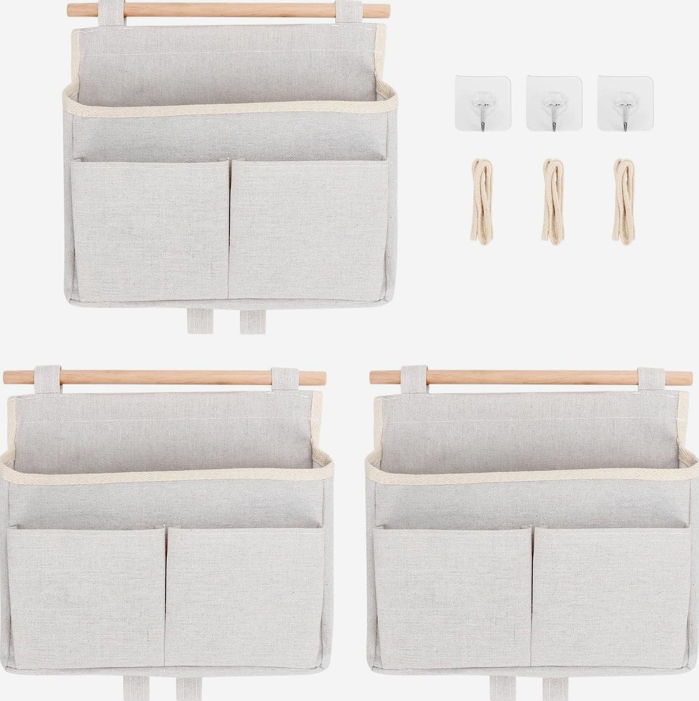 ORGANIZER 3 PIECES HANGING WALL STORAGE POUCH BAG COTTON