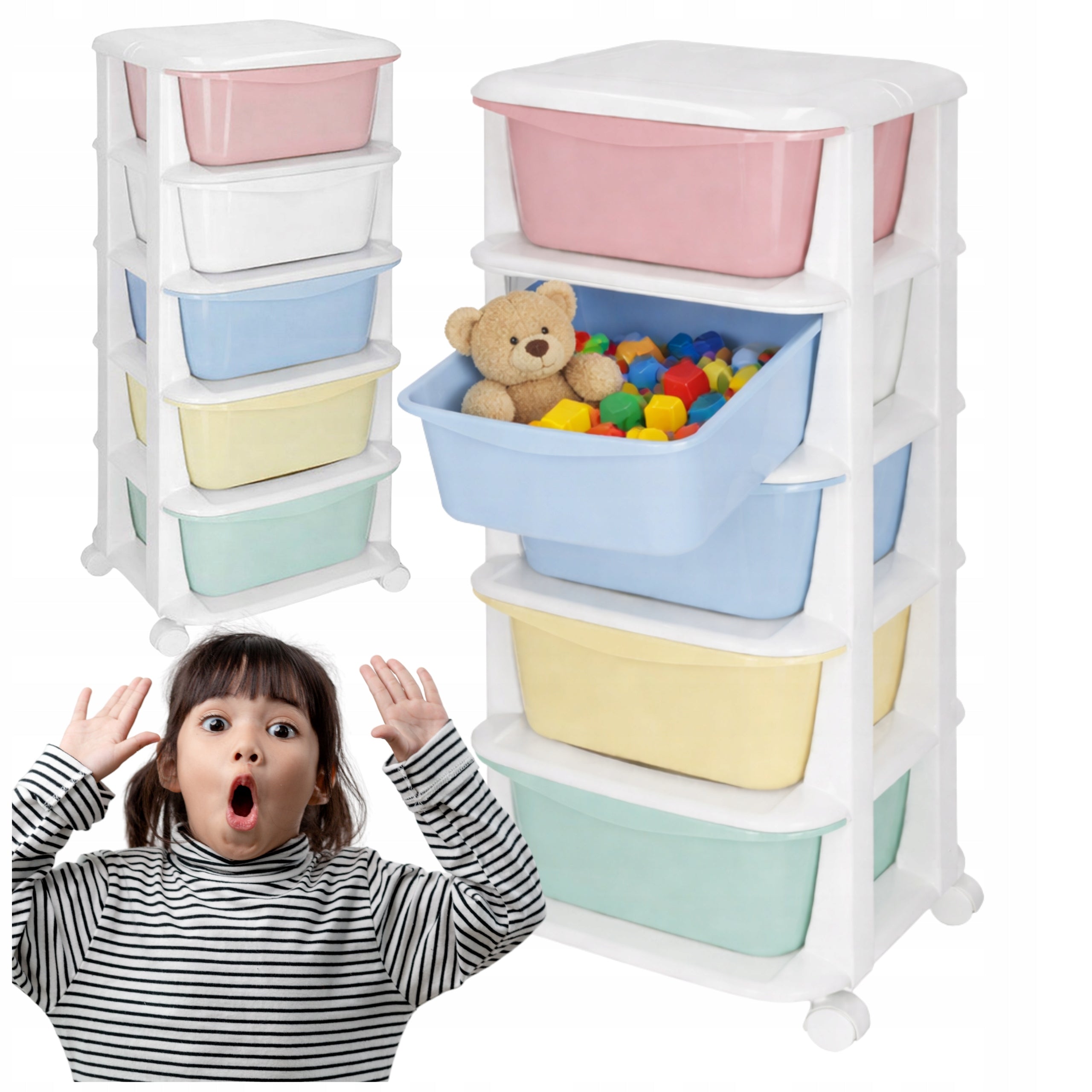 ORGANIZER BOOKCASE FOR CHILDREN'S TOYS WHEELS 5X CONTAINERS DRAWER LARGE 85L