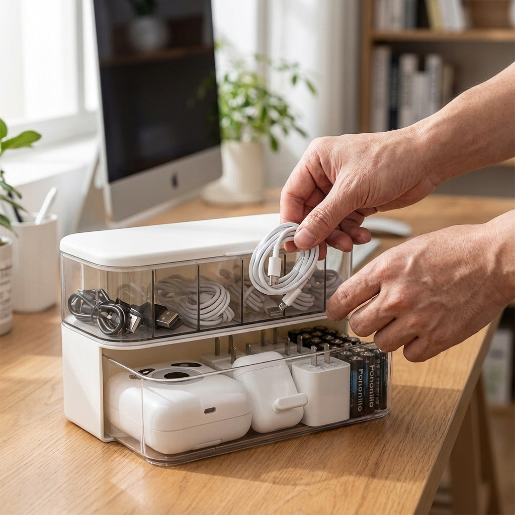 ORGANIZER BOX CHARGER CONTAINER BATTERIES HEADPHONES WIRES CABLES Product weight with unit packaging 0.3 kg