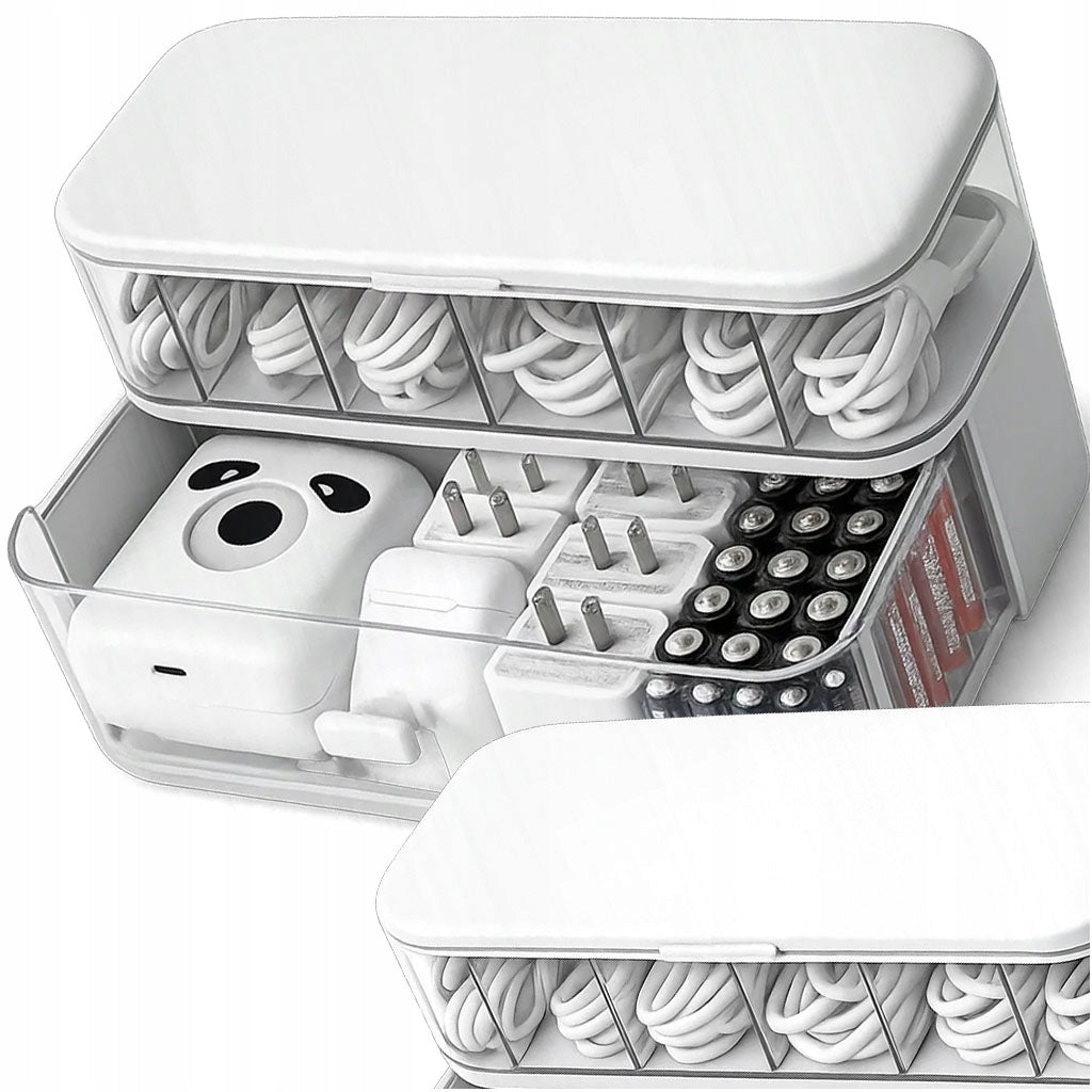 ORGANIZER BOX CHARGER CONTAINER BATTERIES HEADPHONES WIRES CABLES