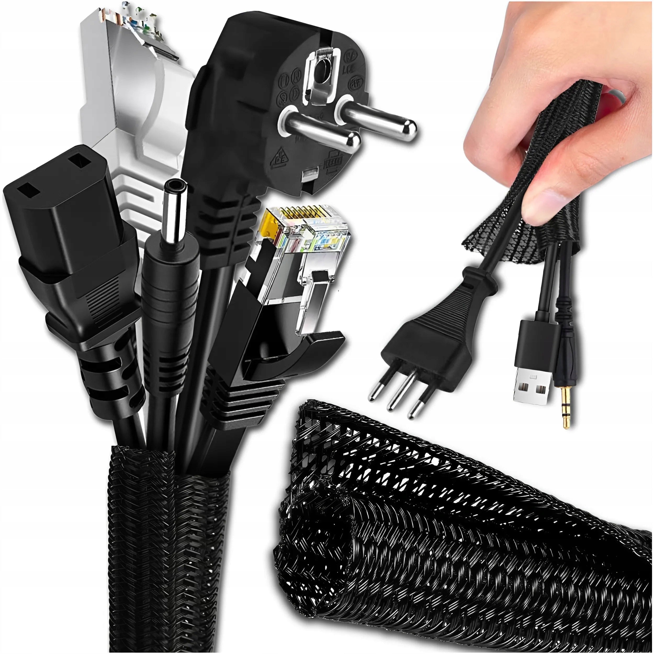 ORGANIZER COVER BRAID GRILLE TV CABLES WIRES FOR DESK 2M BLACK Manufacturer code Osłona maskująca na przewody kable oplot 2m