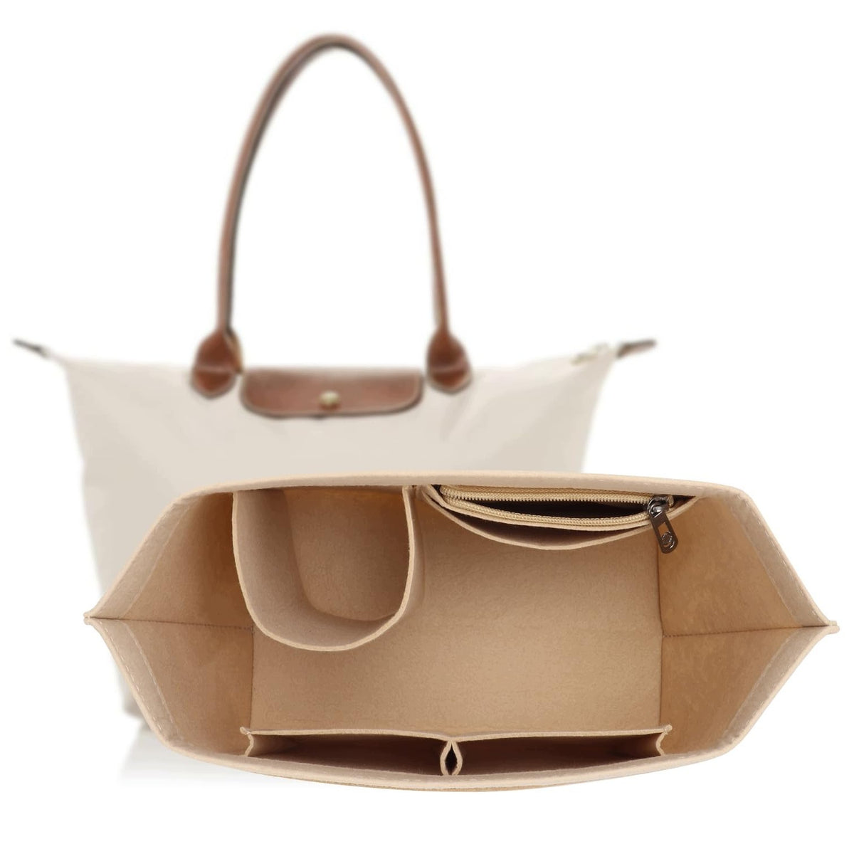 ORGANIZER FOR BAG LONGCHAMP LE PLIAGE FELT BEIGE SIZE L 8 POCKETS