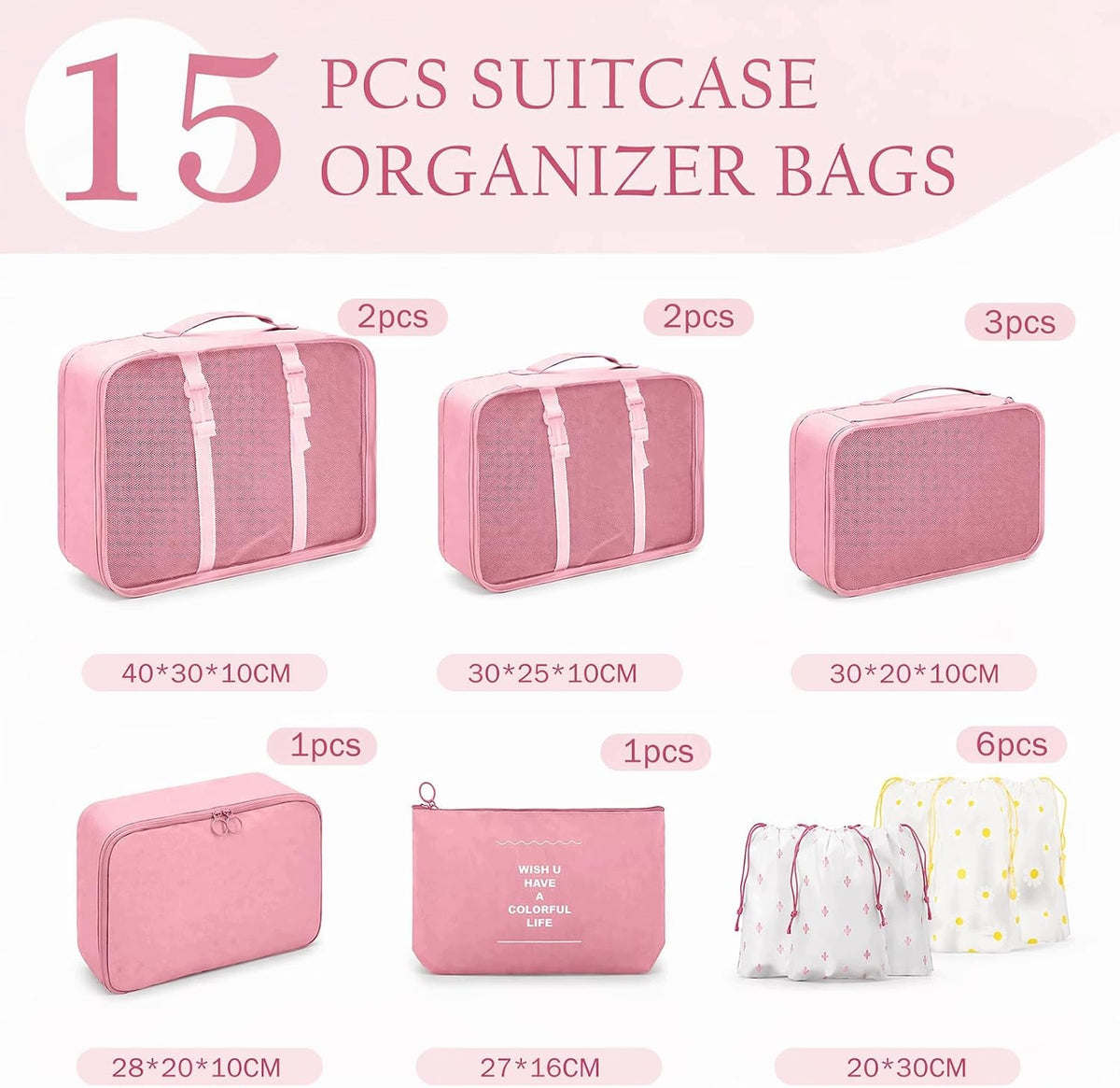 ORGANIZER FOR SUITCASE 15 ELEMENTS OF COSMETIC BAG PINK Color pink