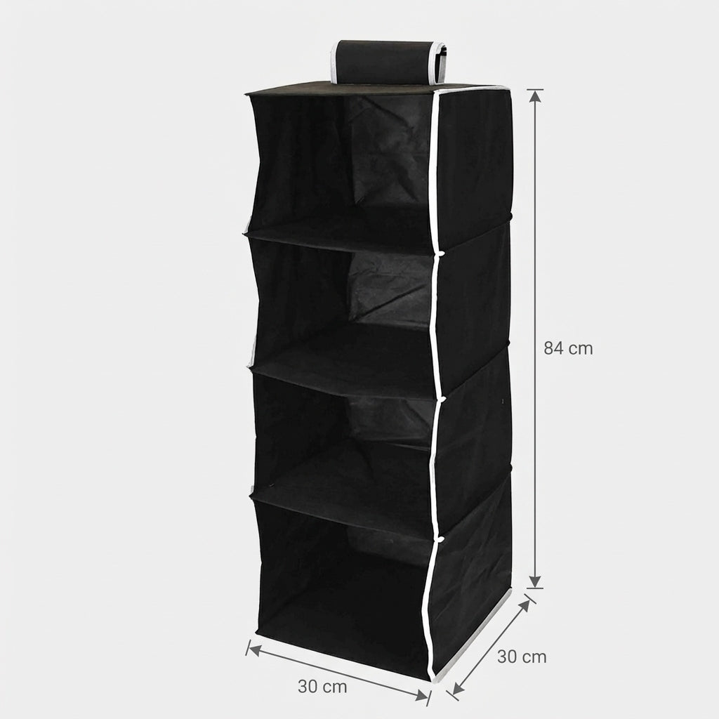 ORGANIZER HANGING black closet shelving unit for clothes shoes 4 textile shelves Packaging status original