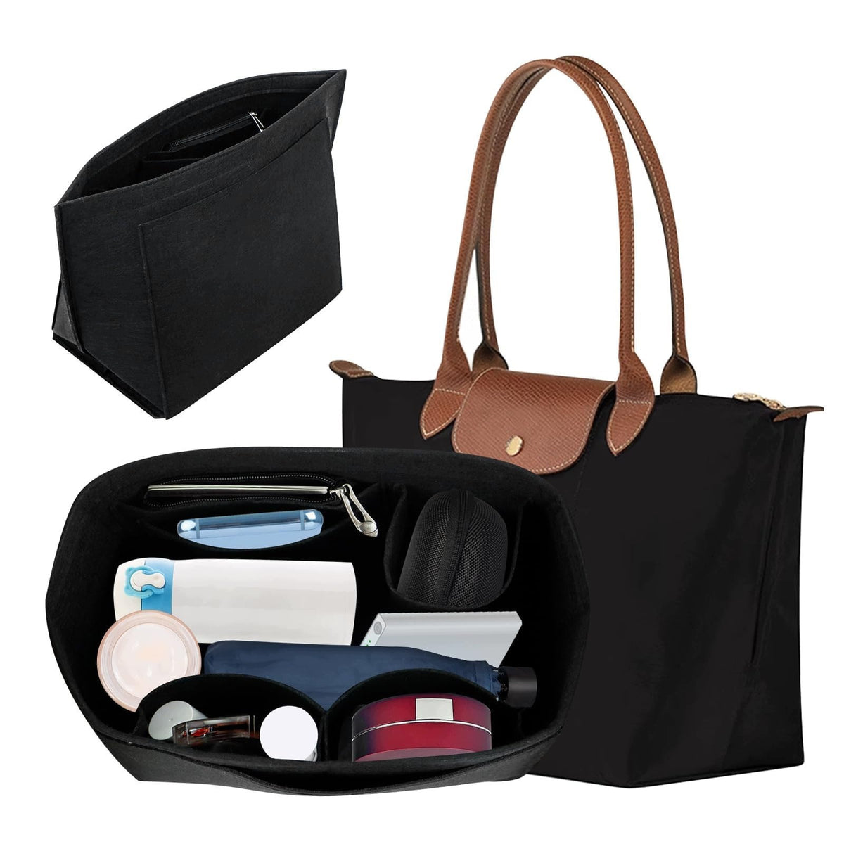 ORGANIZER INSERT FOR BAG FELT BLACK MULTIPLE POCKETS SIZE L