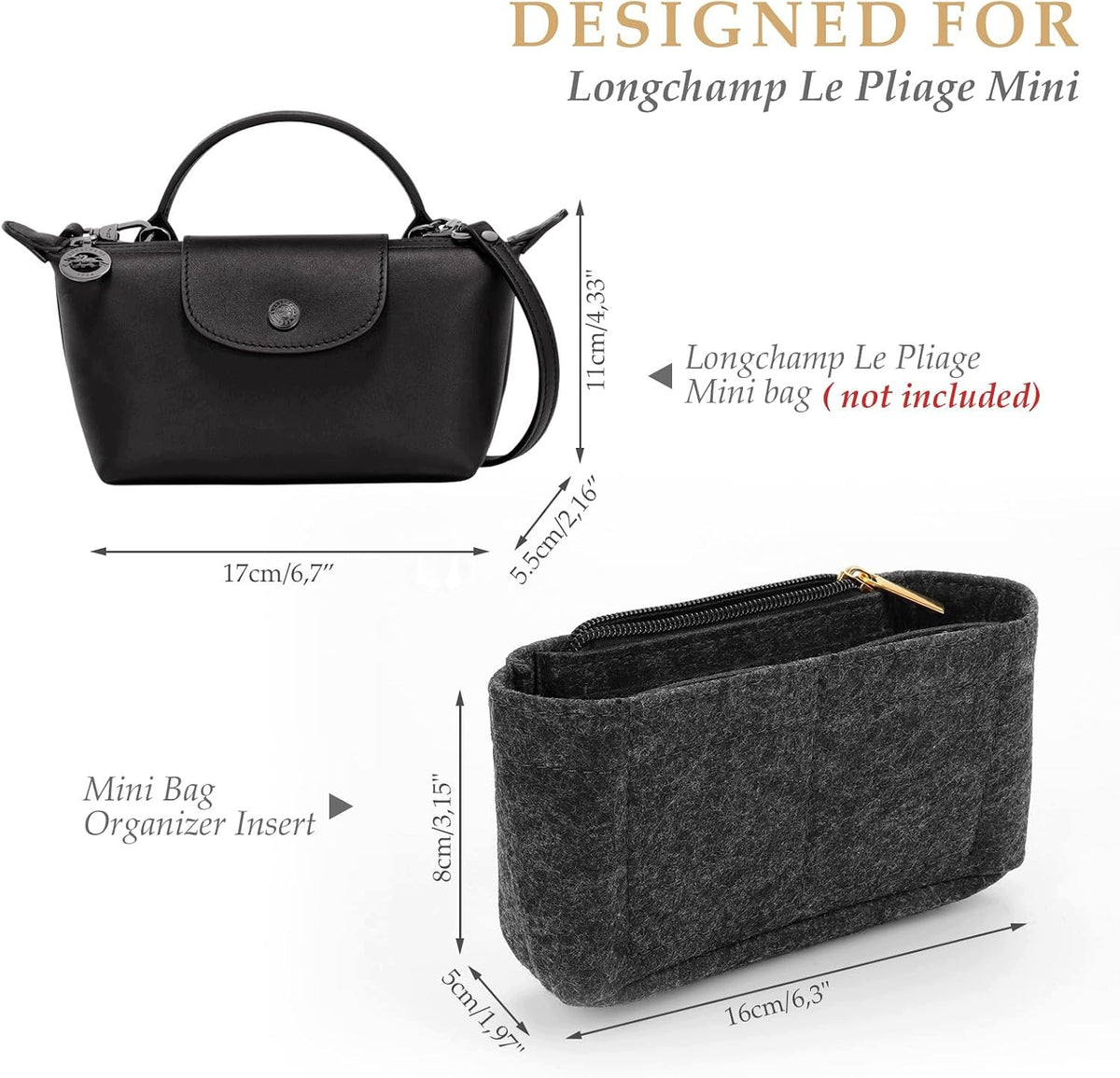 ORGANIZER INSERT FOR BAG LONGCHAMP LE PLIAGE MINI FELT GREY Color gray