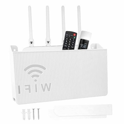 ORGANIZER ROUTER WIFI STORAGE WHITE PLASTIC WALL MOUNT STEEL