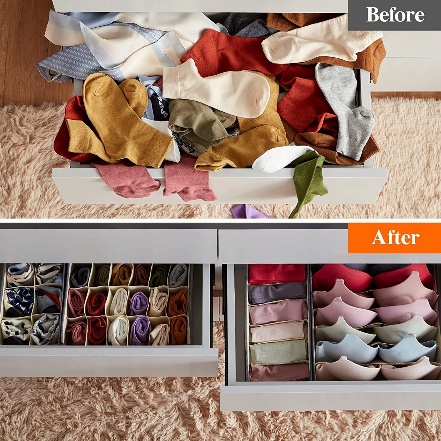 ORGANIZER SET OF 4 Pcs Underwear Clothes For Wardrobe Drawers COMPARTMENTS Manufacturer code ZESTAW 4 ORGANIZERÓW DO SZAFY SZUFLADY Blurr