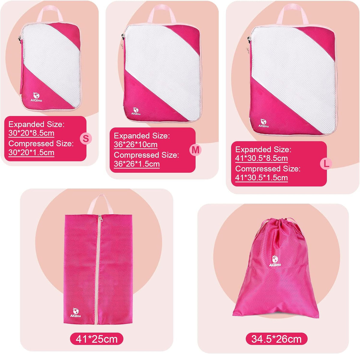 ORGANIZER SET OF ORGANIZERS FOR SUITCASE FOR HOLIDAYS TRIPS PERFECT ORDER Color pink