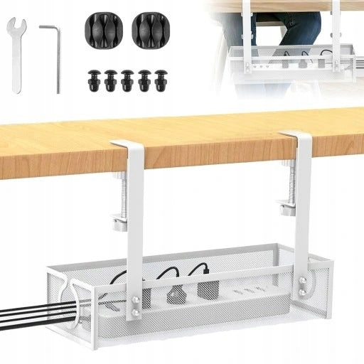 ORGANIZER SHELF WIRE HANGER CABLES UNDER DESK LARGE CAPACITY WHITE