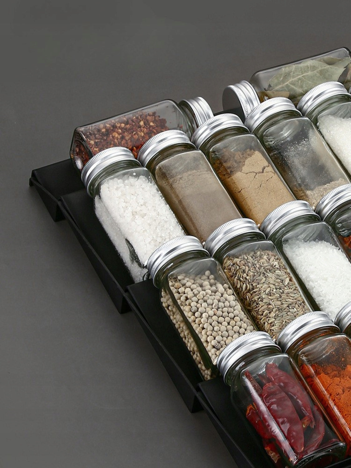 ORGANIZER SPICE DRAWER INSERT JARS BLACK ADJUSTABLE STAND Brand Lova Nest