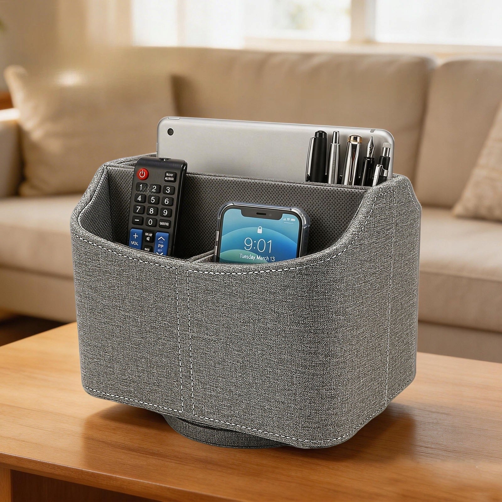 ORGANIZER STAND STORAGE FOR REMOTE CONTROLS – 360° ROTATION, GREY, FOR TV Packaging status original
