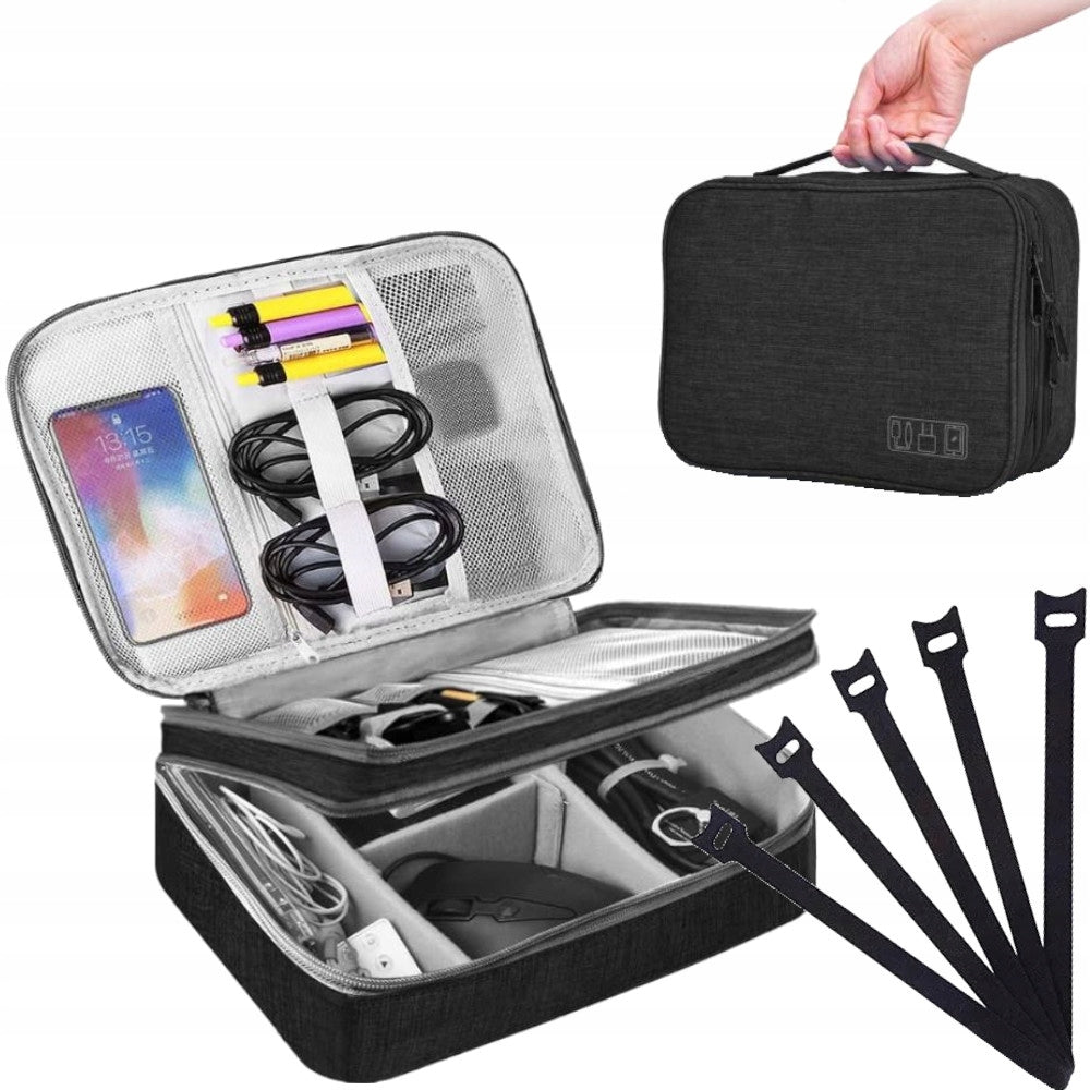 ORGANIZER TRAVEL BAG FOR CHARGER CABLES 5 VELCRO FOR FASTENING ROOMY XL