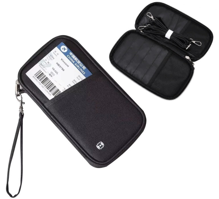 ORGANIZER TRAVEL WALLET RFID BLACK FOR PASSPORT DOCUMENTS CARDS CABLES