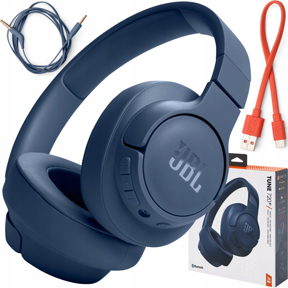 ORIGINAL HEADPHONES JBL TUNE 720BT BLUE ON-EAR USB C CONVENIENT AND FOLDABLE