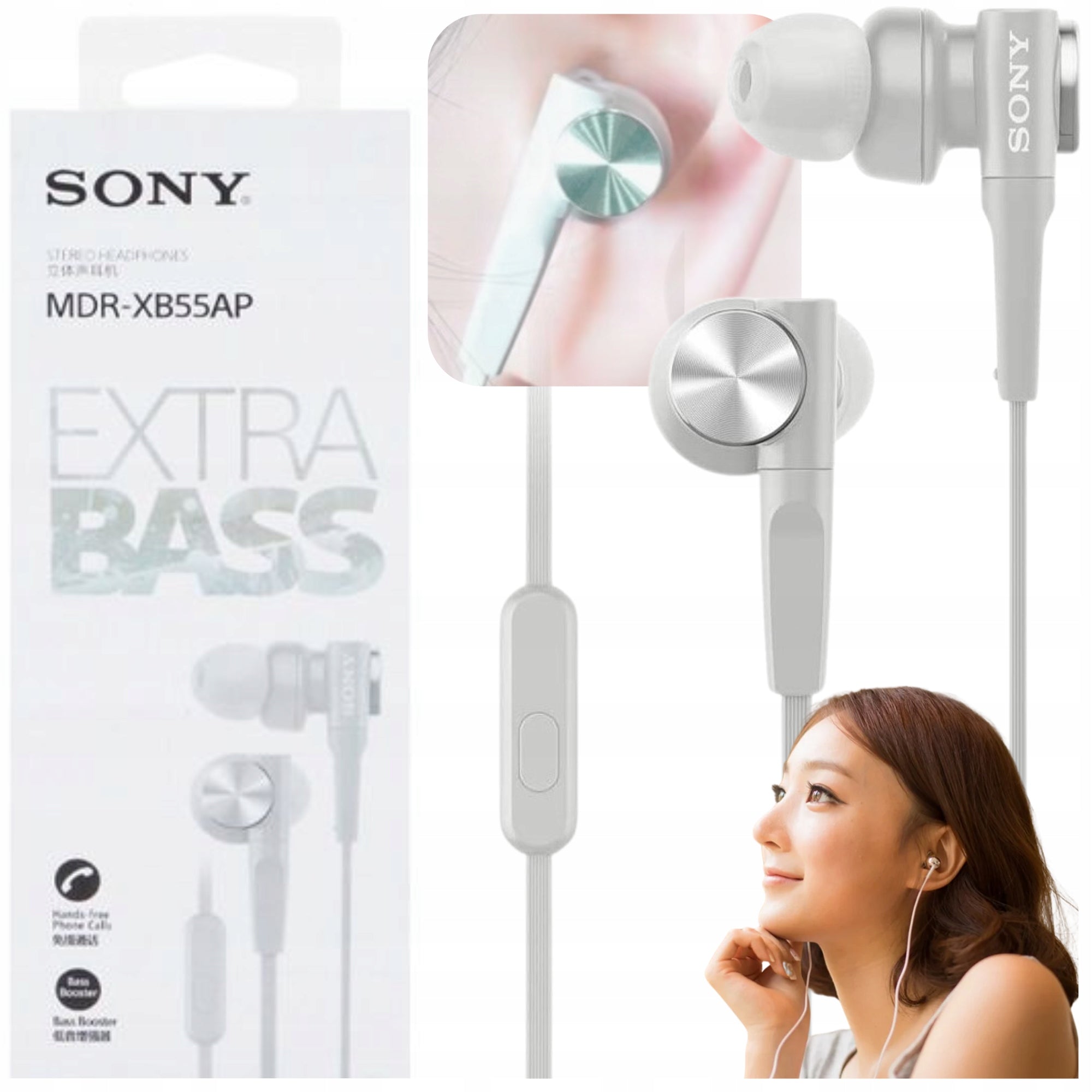ORIGINAL SONY MDR-XB55AP EXTRA BASS WIRED HEADPHONES White