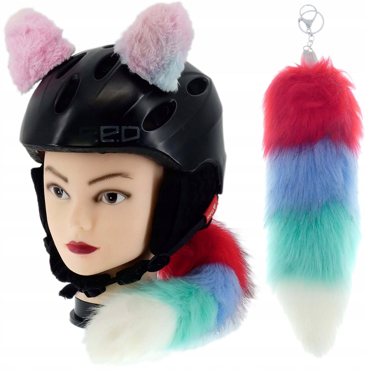 ORNAMENT FOR SKI HELMET VELCRO EARS PINK KITA GLOWING LED COLOR FUR
