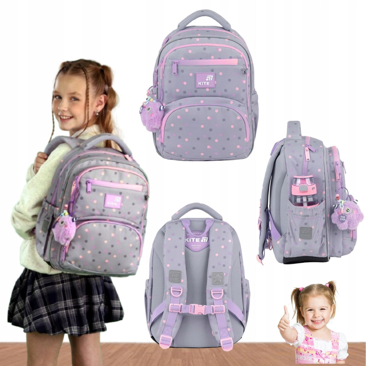 ORTHOPEDIC SCHOOL BACKPACK FOR GIRLS MULTI-CHAMBER WITH KEY CHAIN 13L