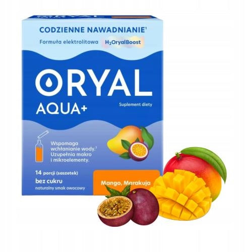ORYAL AQUA+ MANGO, PASSION FRUIT X 14 SACHETS/ ELECTROLYTES WITH PROBIOTIC