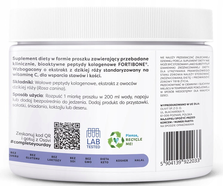 OSAVI COLLAGEN JOINTS AND BONES FORTIBONE 2x153G 60 SERVINGS POWDER VITAMIN C Packaging status original