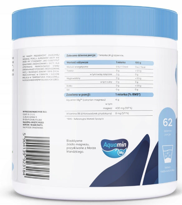 OSAVI Magnesium Citrate Powder Magnesium Aquamin Mg 400mg + Vitamin B6 250g EAN (GTIN) 5904139923184