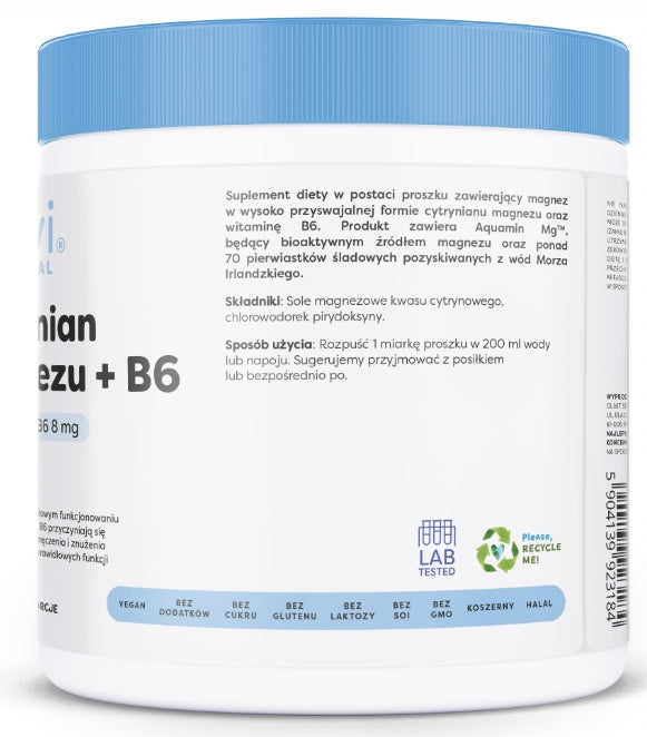 OSAVI Magnesium Citrate Powder Magnesium Aquamin Mg 400mg + Vitamin B6 250g Manufacturer code 26940