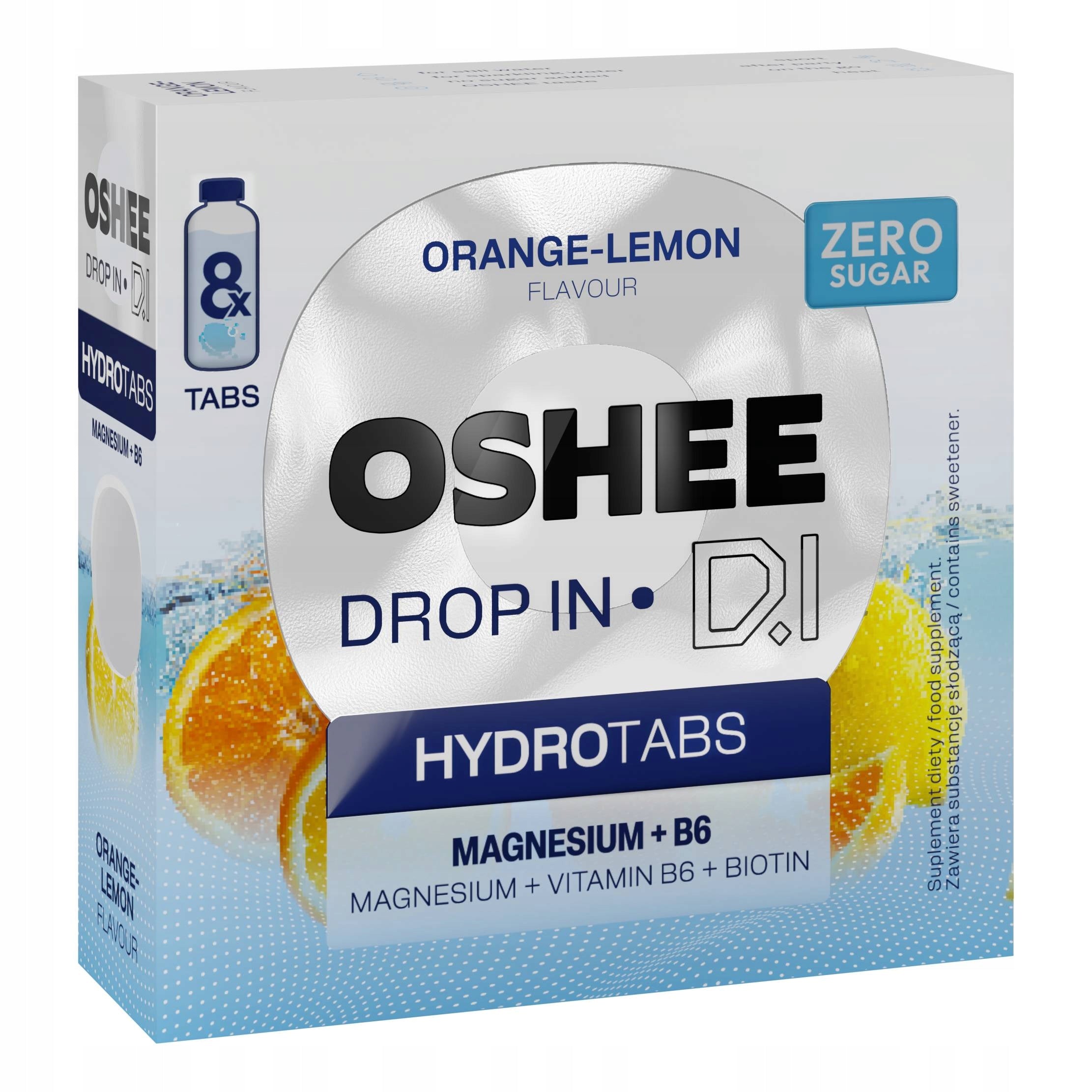 OSHEE Drop in Hydrotabs Magnesium + B6 lemon orange 8 tablets