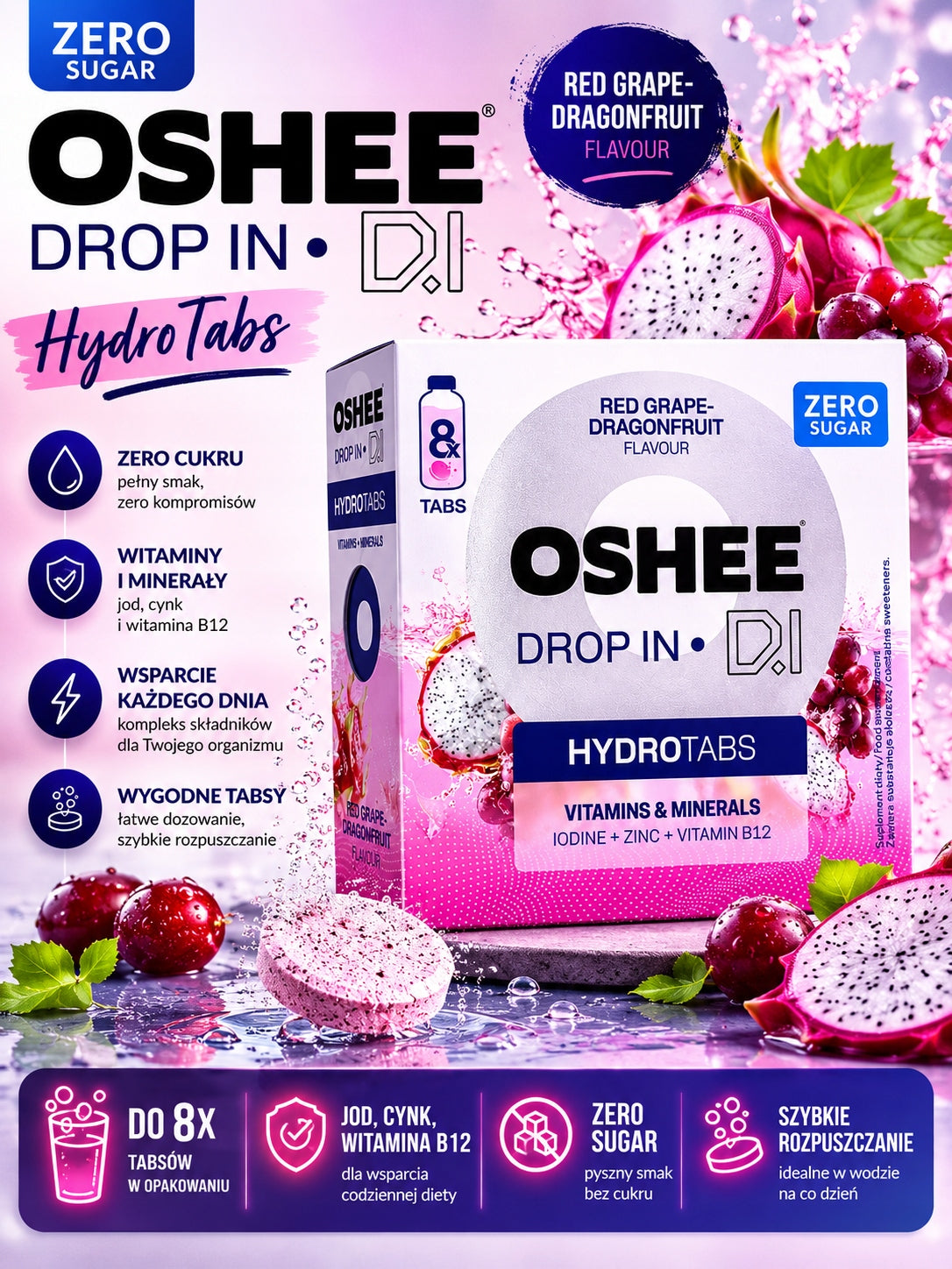 OSHEE Drop in Hydrotabs Vitamin Water Vitamins and Minerals 8 Tablets Brand OSHEE