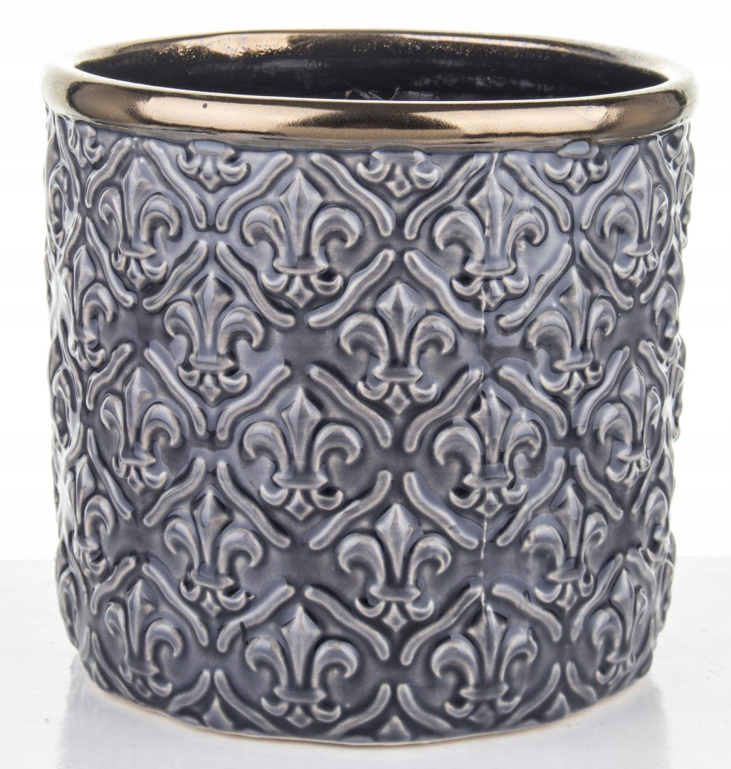 Keramiktopf 17,5 x 16(H) cm, grau/gold 