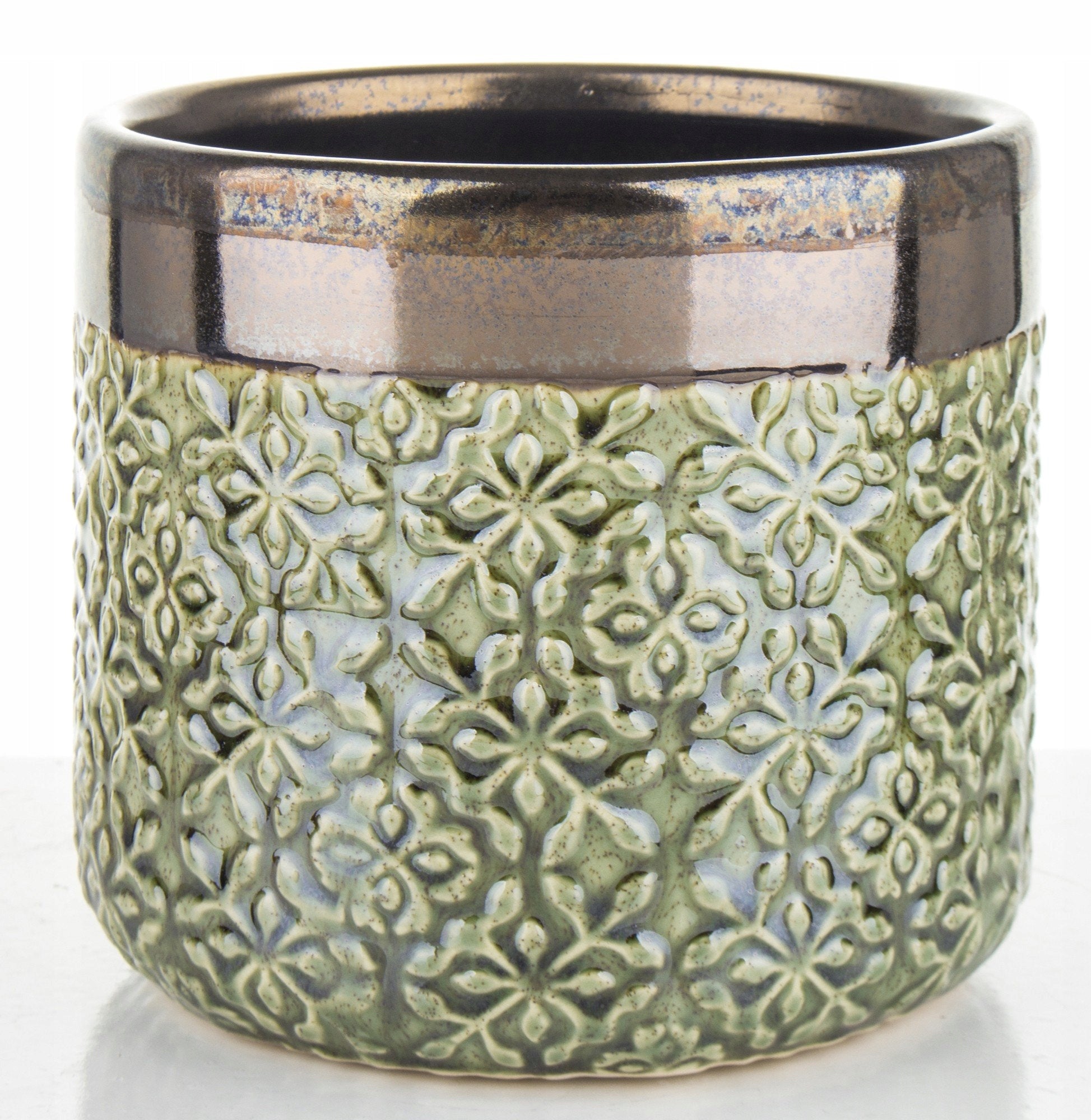 Keramiktopf 14,5 x 13(H) cm, grün/gold 