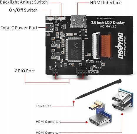 OSOYOO 3,5" HDMI Raspberry LCD Touch Screen with Ubuntu Windows 10 stylus Manufacturer code 2016011800