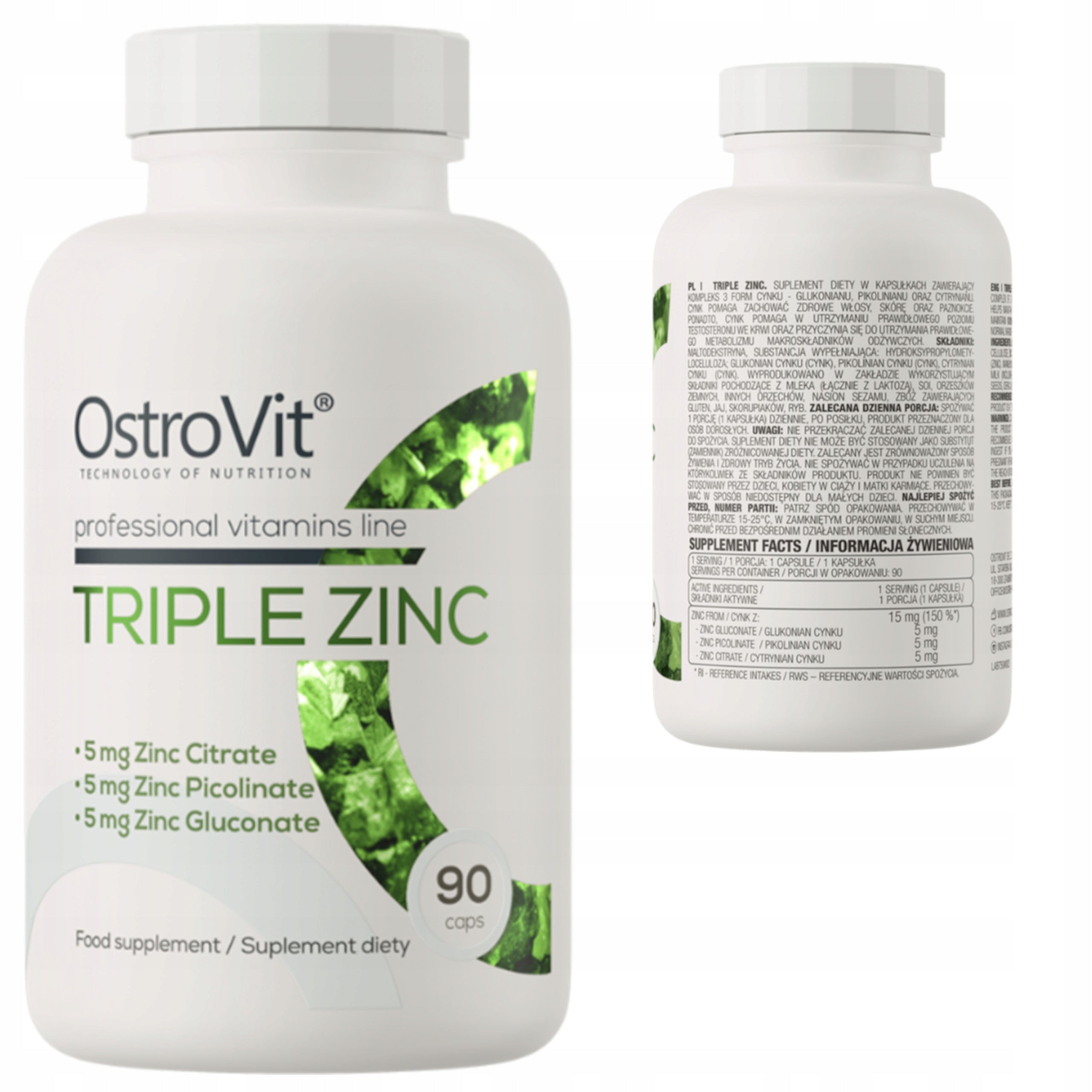 OSTROVIT 3 X ZINC TRIPLE ZINC 90 CAP. GLYCINATE CITRATE PICOLINATE HAIR