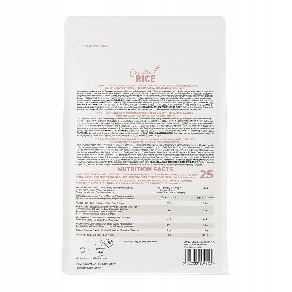 OSTROVIT Cream of Rice 1000g CREAMY APPLE GRUEL RICE ENERGY EAN (GTIN) 5903933904993
