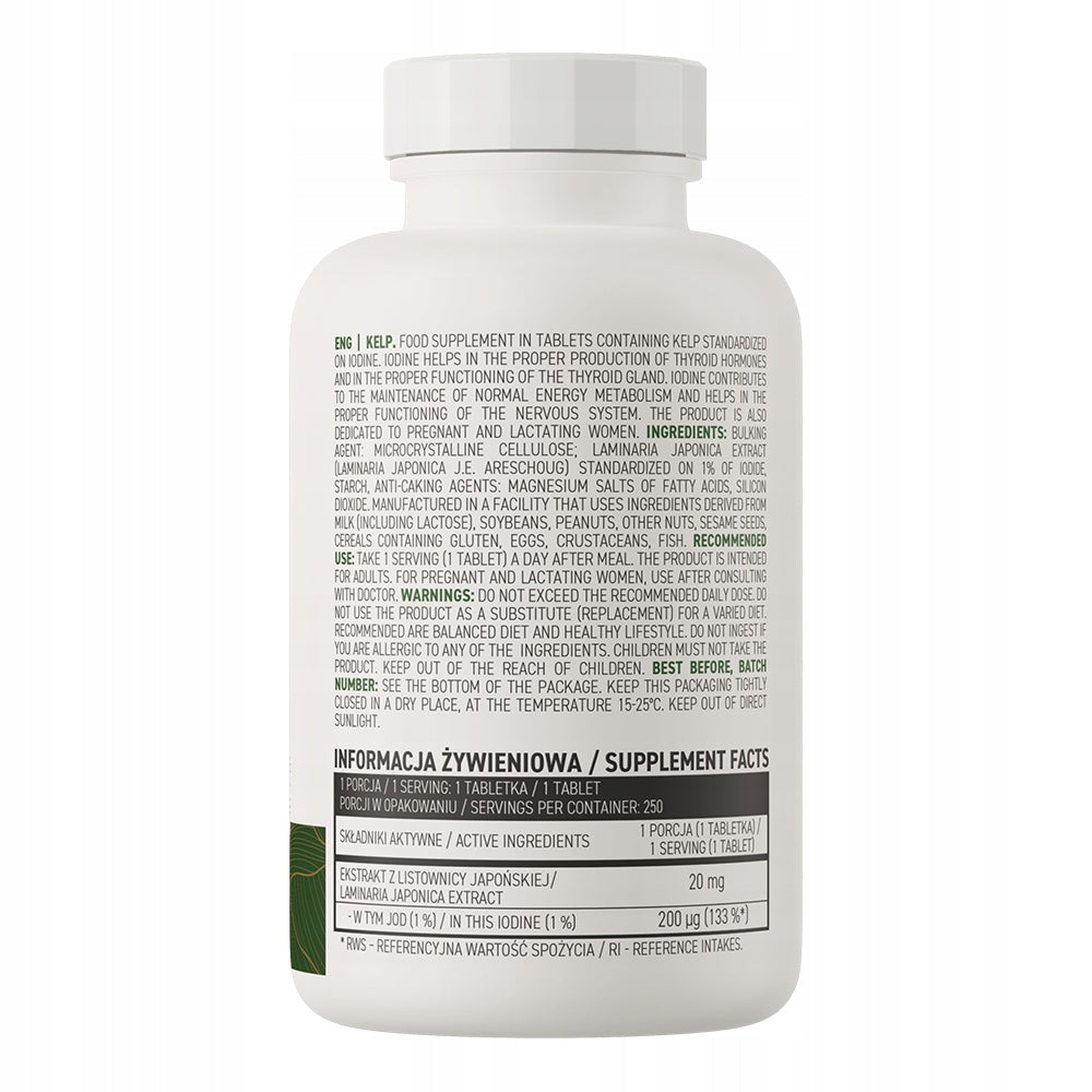 OSTROVIT KELP VEGE – JAPANESE LEAFLET EXTRACT 250 TABLETS Manufacturer code OSTROVIT KELP VEGE – EKSTRAKT Z LISTOWNICY JA