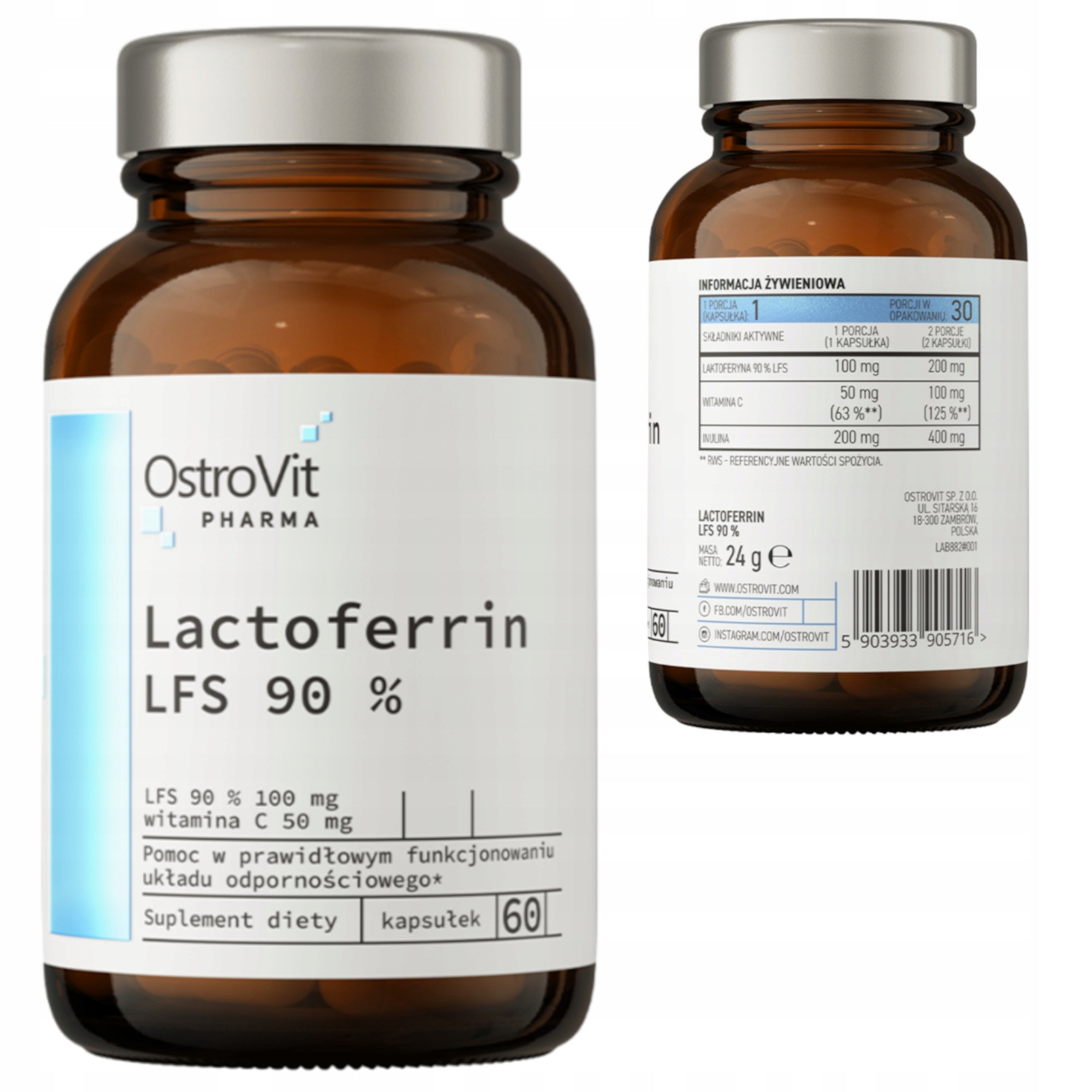 OSTROVIT LACTOFERRIN LFS 90% INULIN 200 mg 60 kaps INTESTINES PREBIOTIC ANEMIA