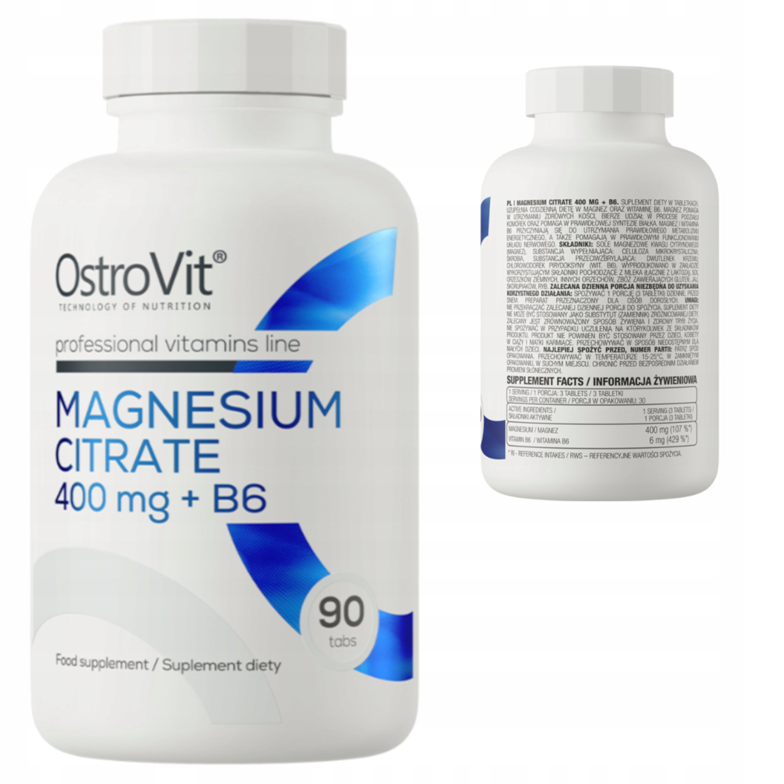 OSTROVIT MAGNESIUM CITRATE 400 mg + VITAMIN B6 90 t. NERVE SPASMS ENERGY