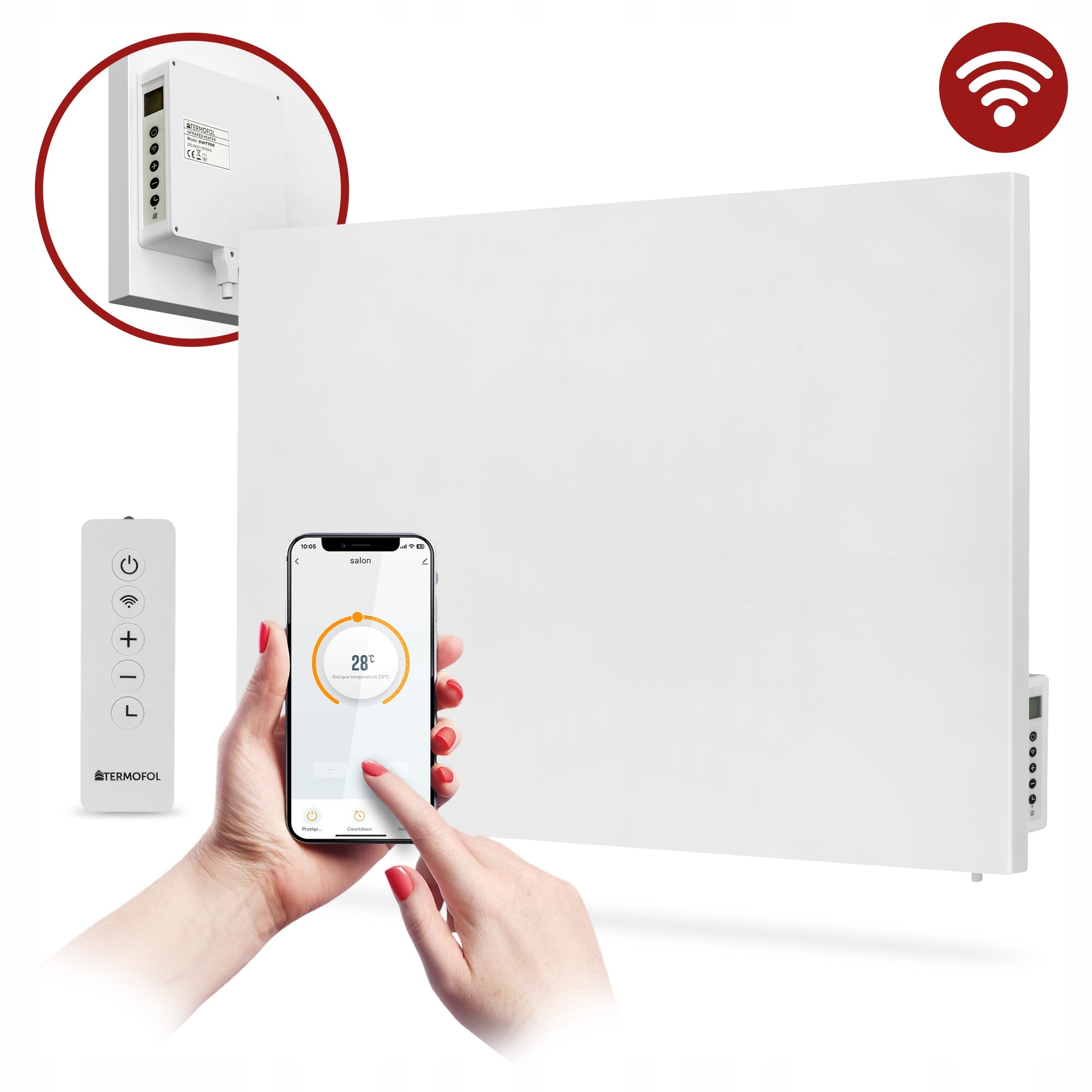 Infrarot-Heizpaneel Wifi Termofol SWT700, an der Wand, Stahl, 500 W, IP44, 60x85 cm, 14m2 