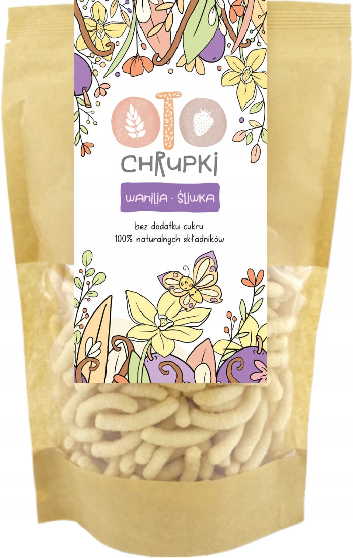 OTOLANDIA HERE ARE NATURAL CRISPS SPELT STICKS VANILLA AND PLUM 25g