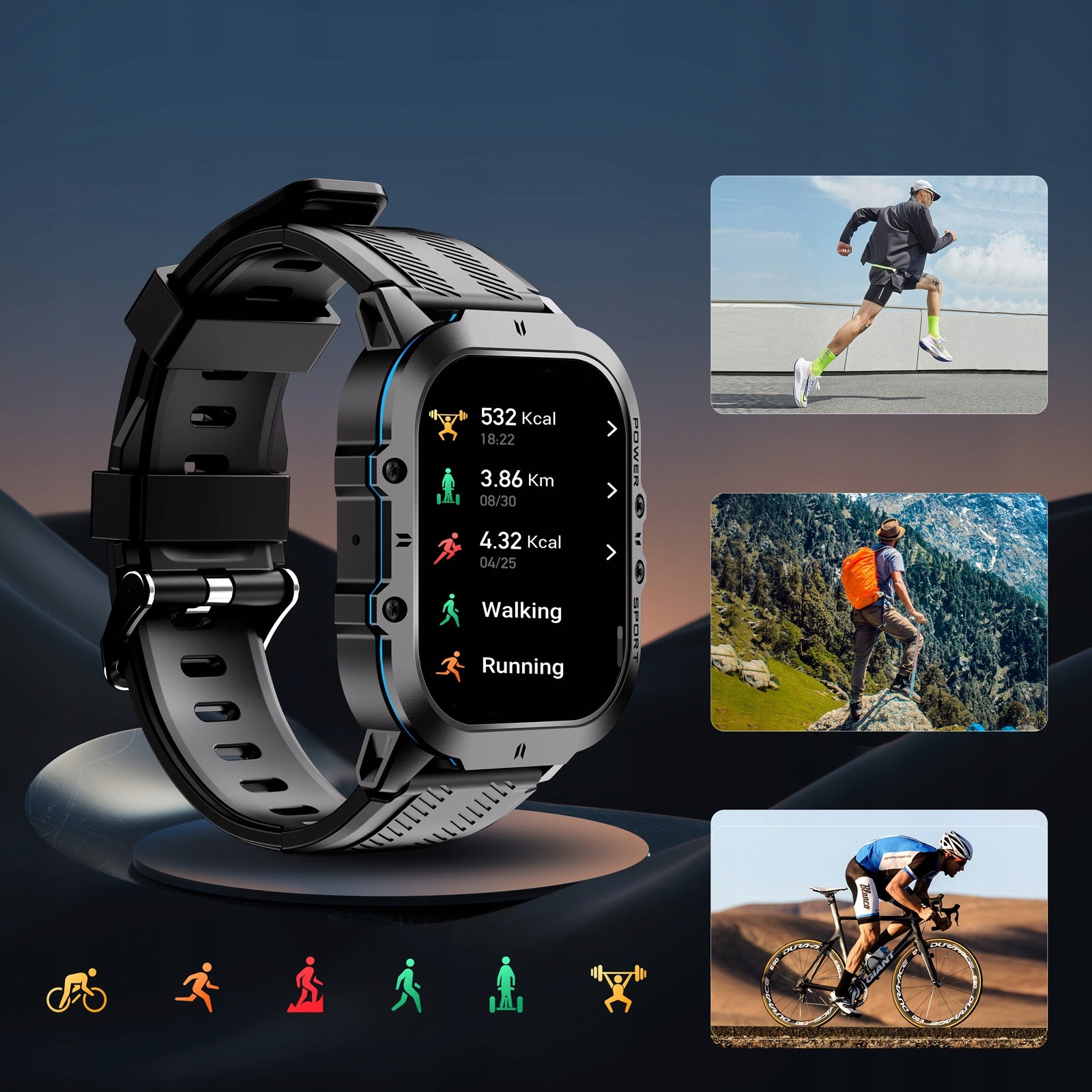 OUKITEL BT20 Smartwatch Niebieski GPS AMOLED 5ATM 120 Trybów Packaging status original