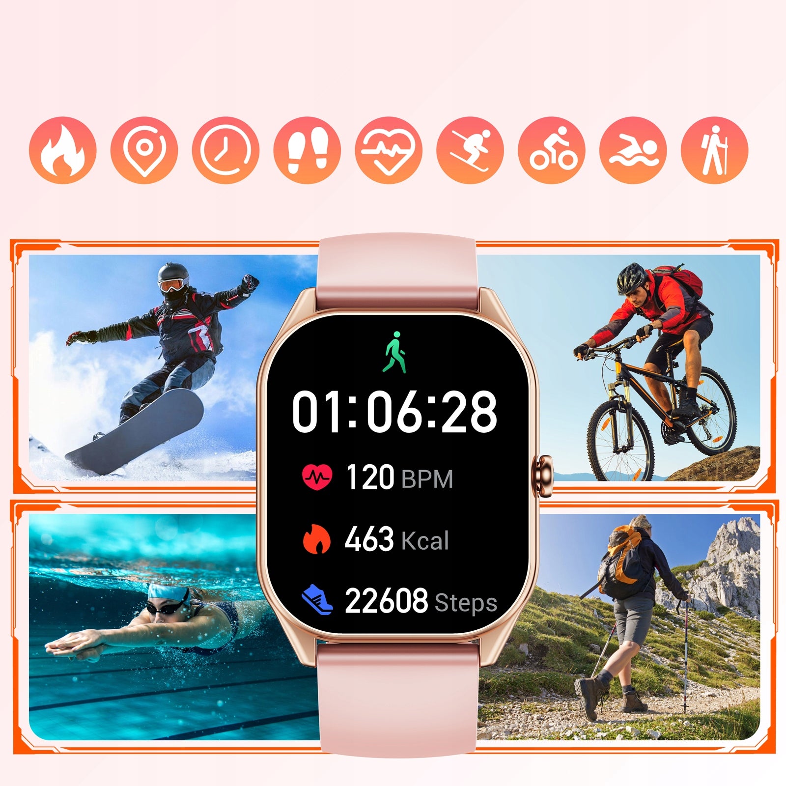 OUKITEL Women Fitness Smartwatch Bluetooth Calls 120 Sport Modes IP68 Pink Packaging status original